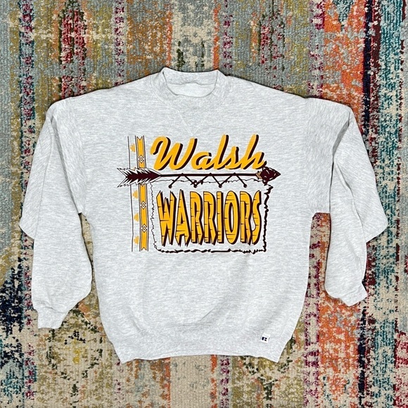 Vintage 1980s Walsh Warriors Russell Athletic Gray Crewneck 80s Sweatshirt - Picture 1 of 4